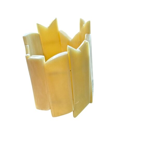 Vintage Chunky Cream Horn Bangle Bracelet Geometric Wide Stretch Cuff - Picture 7 of 16